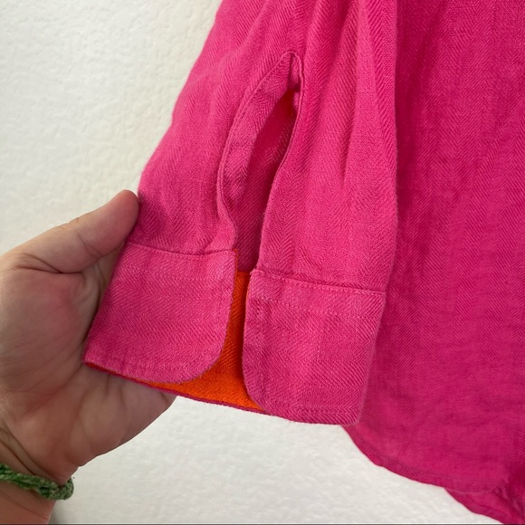 LRL Linen Embroidered Crest Button Front Blouse - Picture 5 of 7